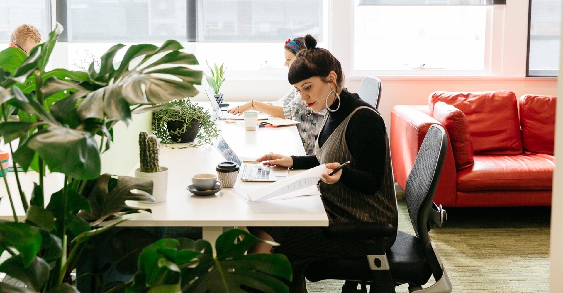 A woman in a coworking space