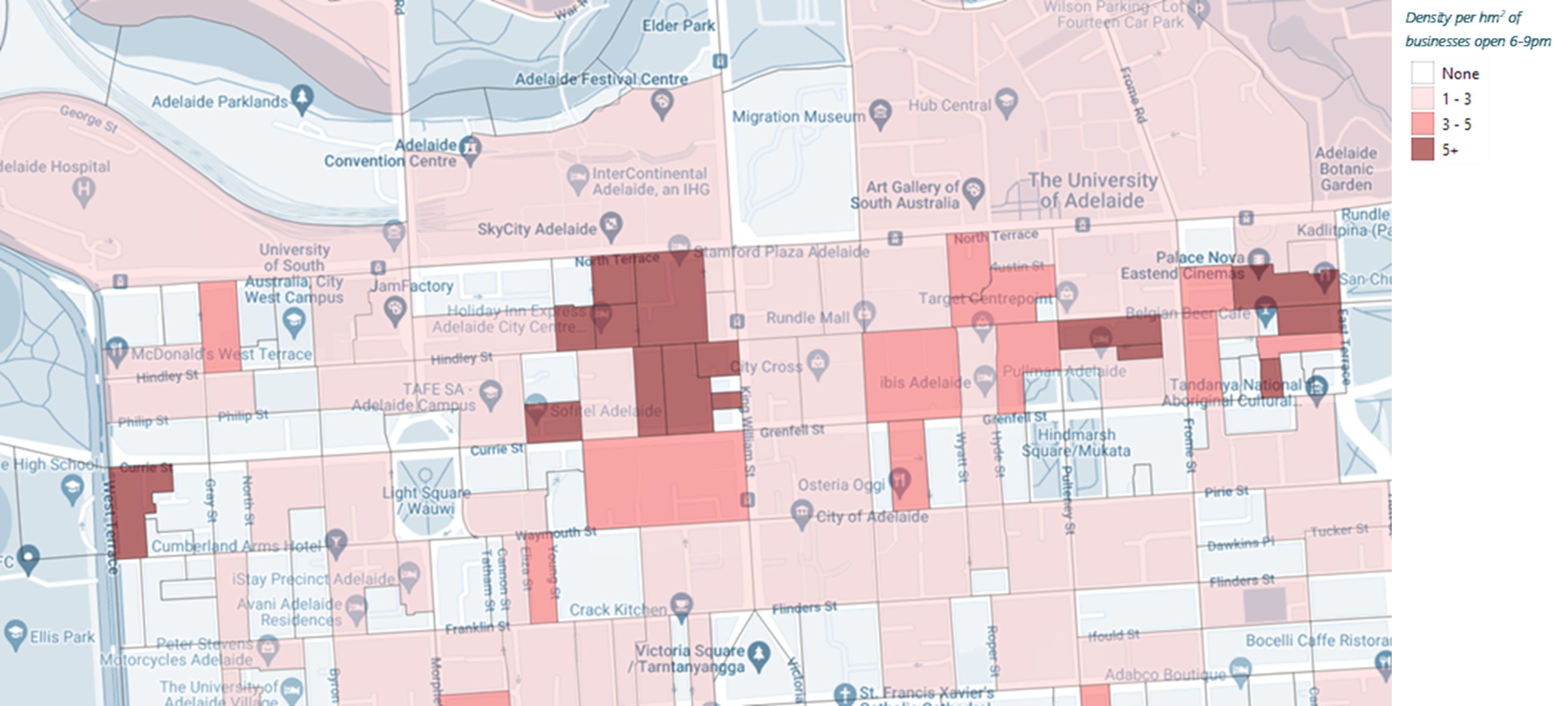 Density of food and drink businesses open 6pm 9pm