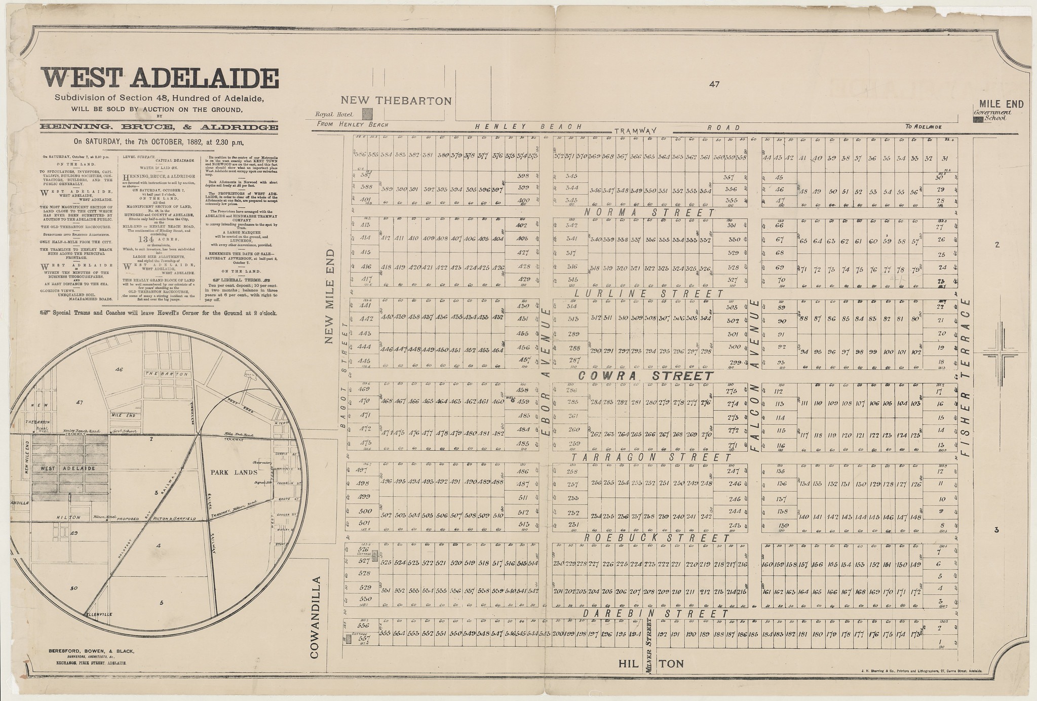 Map West Adelaide (Mile End), 1882. Historical maps of Adelaide