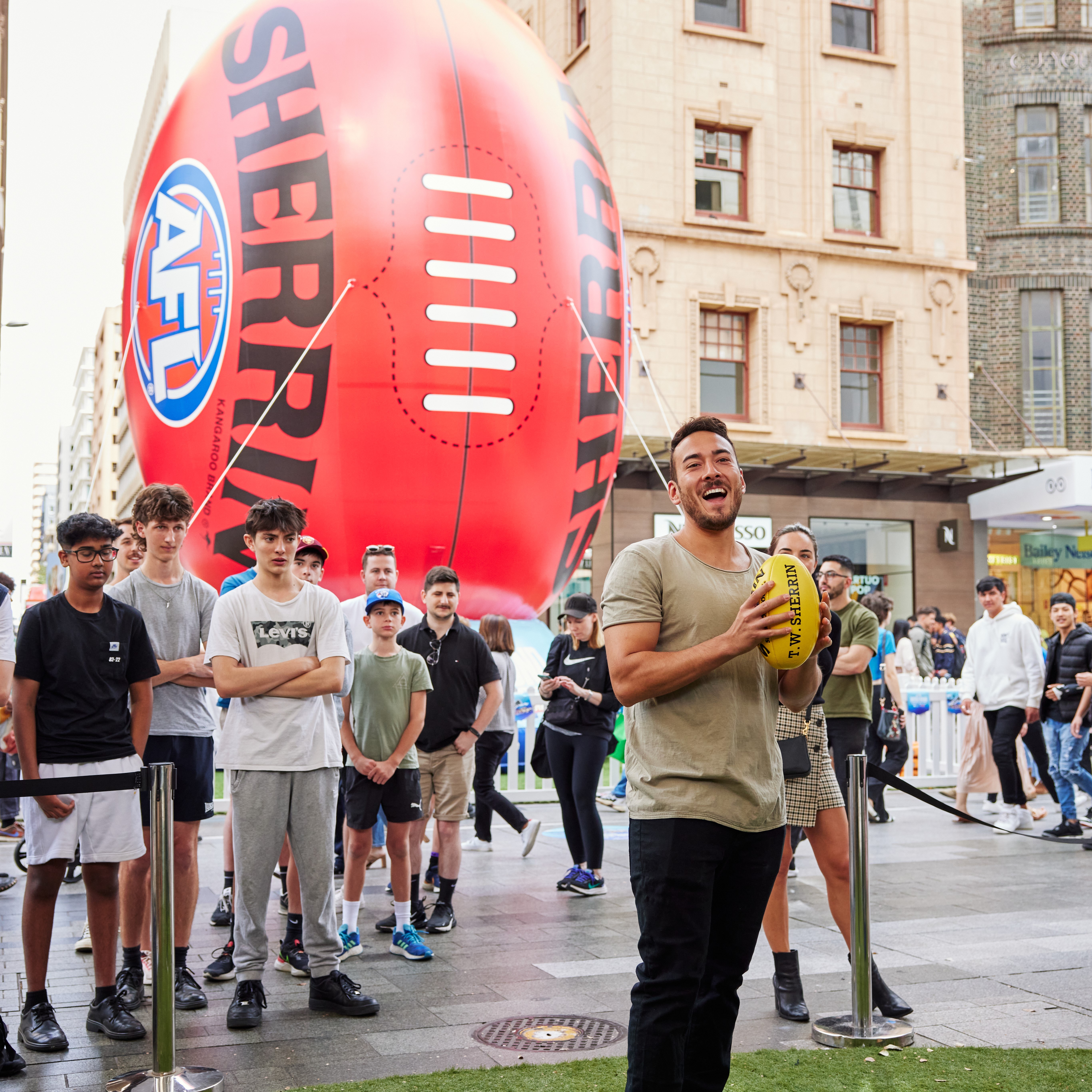 Rundle Mall Gather Round activation footy