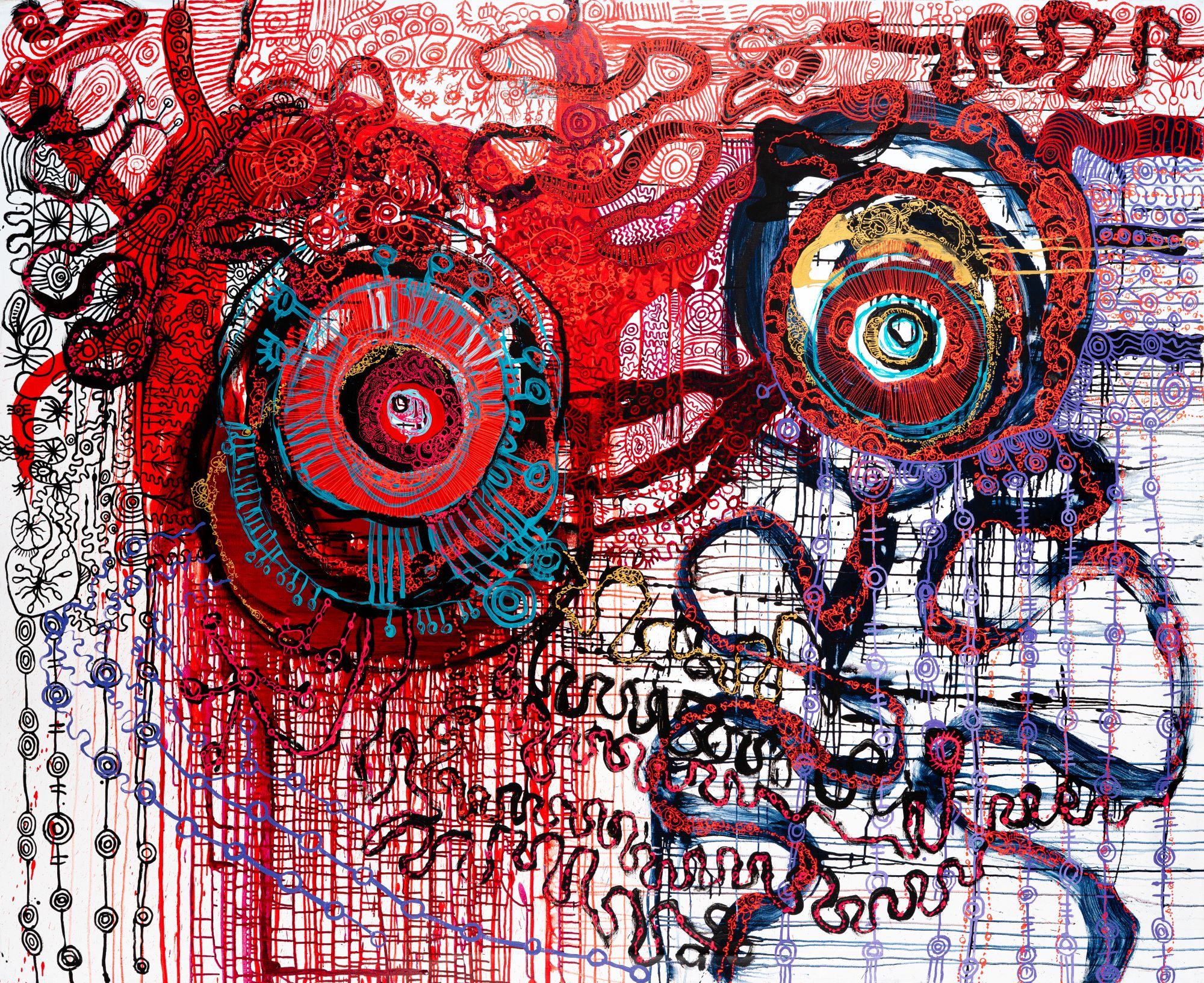 Zaachariaha Fielding and Yaritji Young Tjungu Together acrylic paint on linen 2023 200 x 248 cm Photo by Andy Francis courtesy of the APYACC