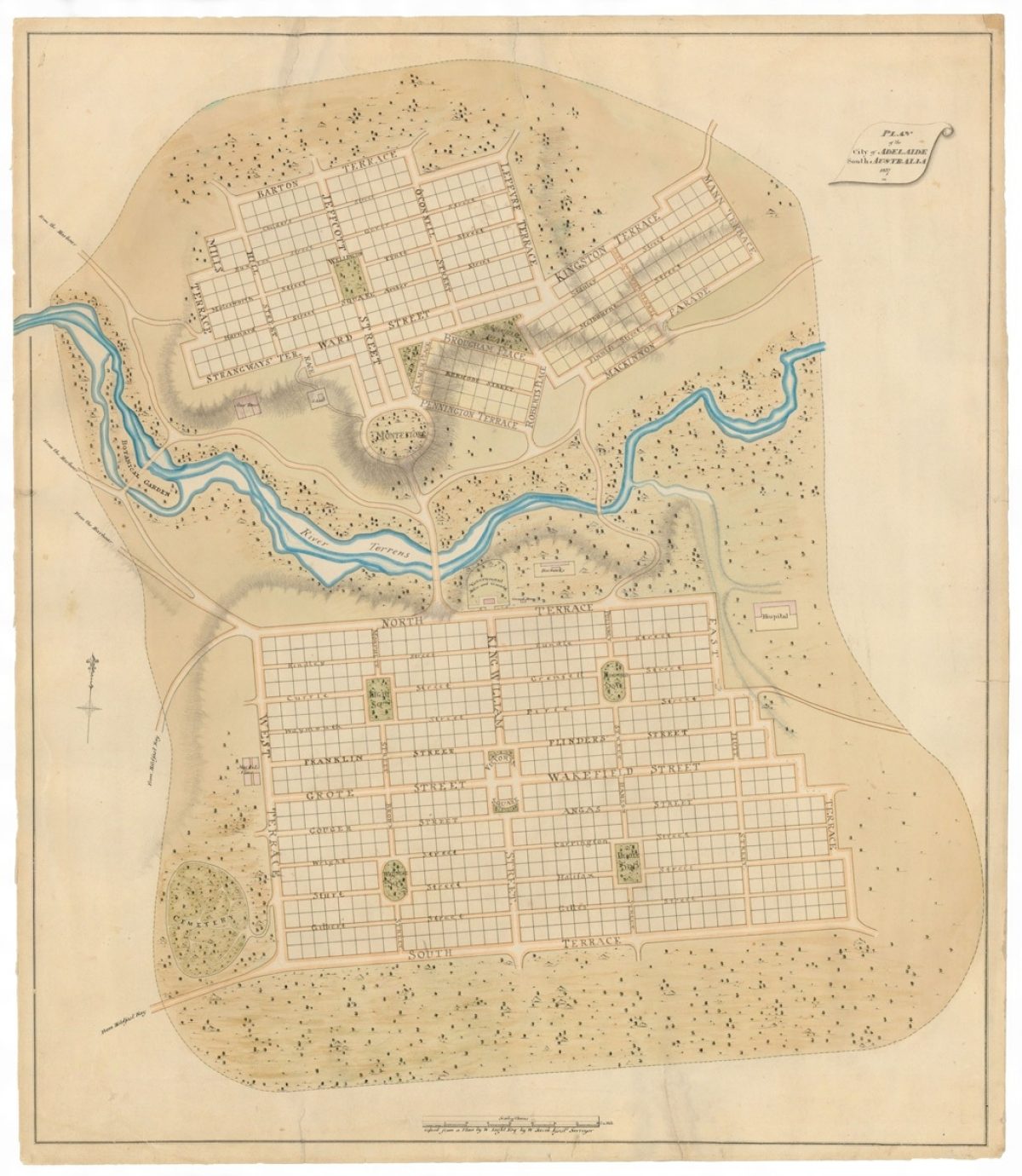 Plan of the city of adelaide 1837 by colonel william light