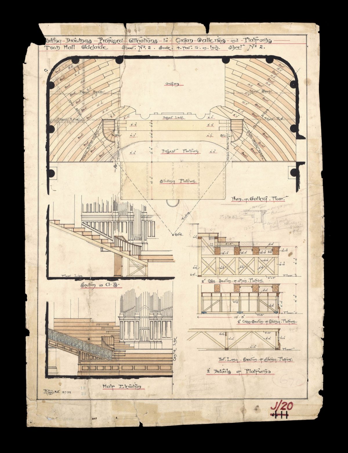 Working Drawings Proposed Alterations to Organ Galleries and Platforms c 1899 Accession 0423