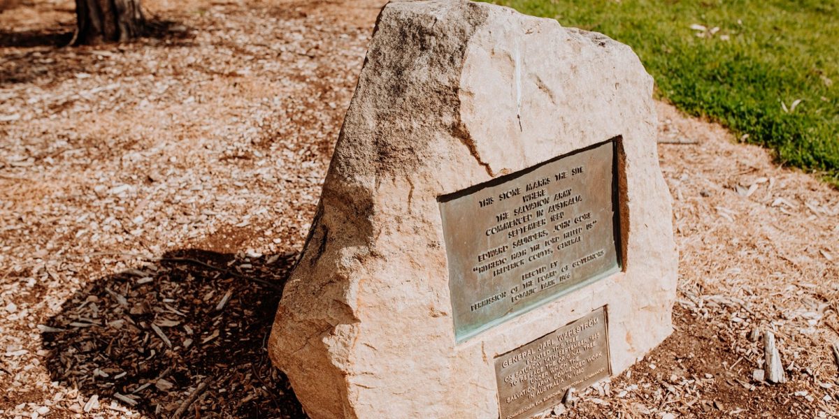 Close up of salvation army memorial stone in botanic park