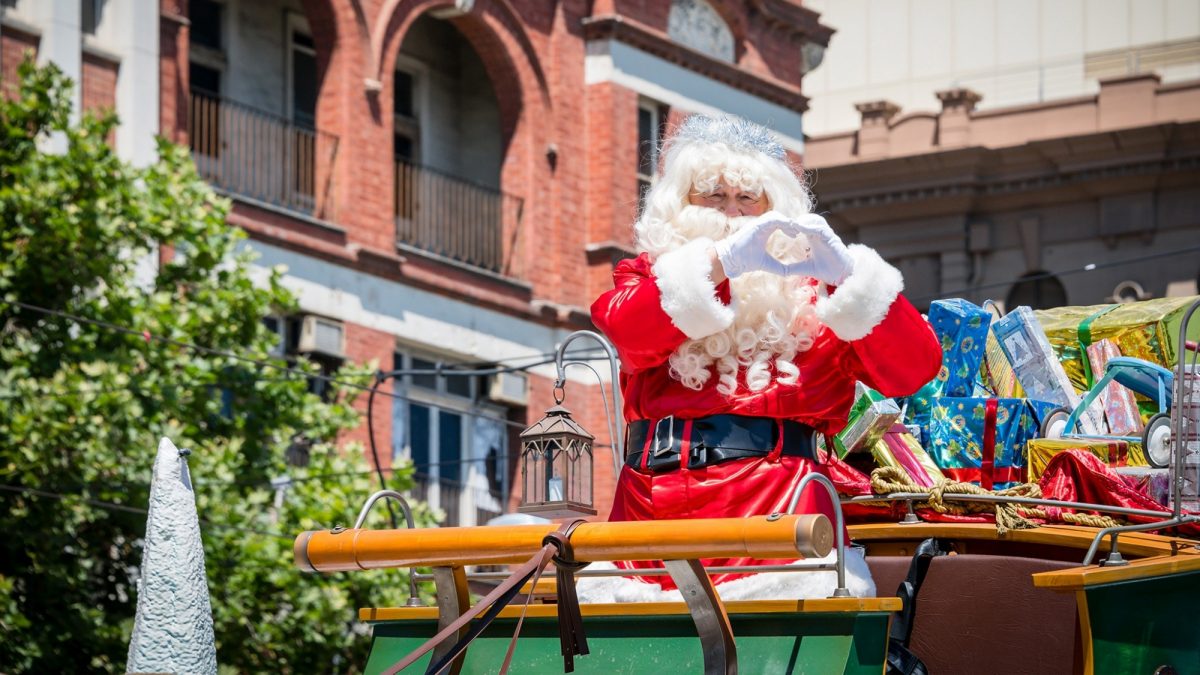Father christmas at the christmas pageant in adelaide