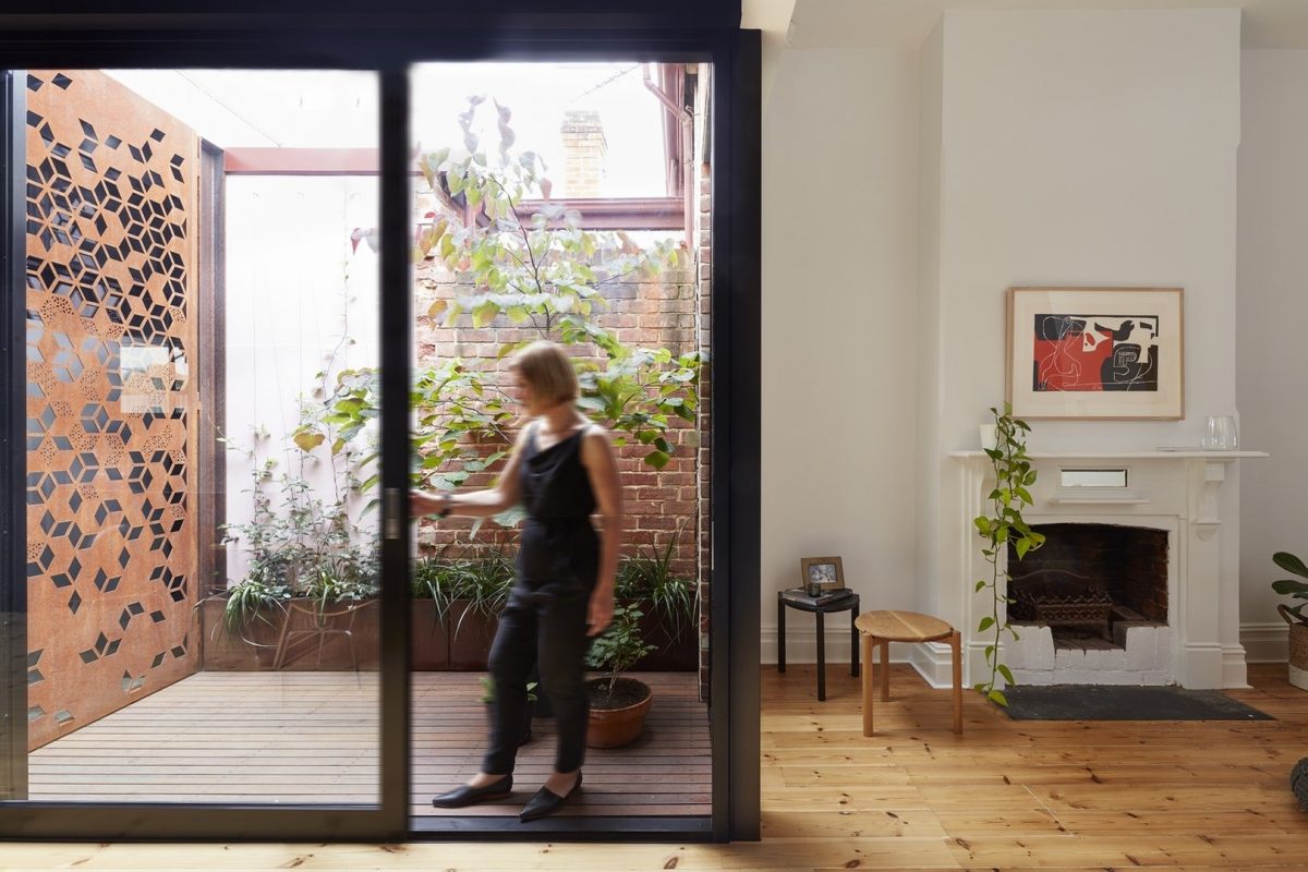 Interior courtyard city cottage gray street