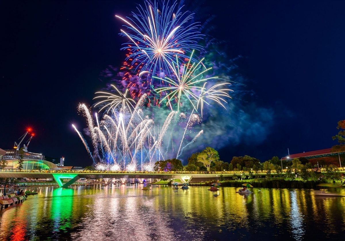 New years eve fireworks over river