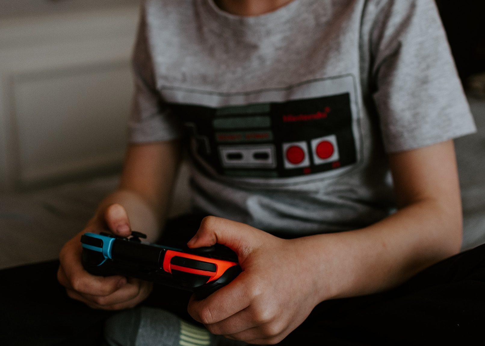 Young boy computer gaming