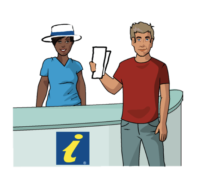 person helping another person with information