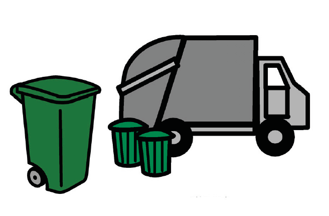 Rubbish truck collecting bins