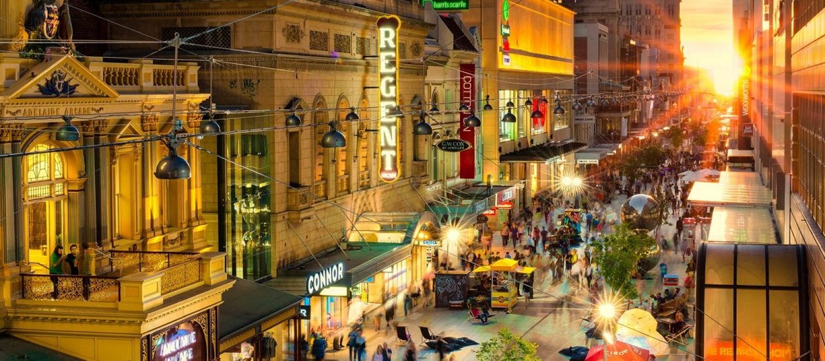 People enjoying the outdoor mall at Rundle Mall, Adelaide