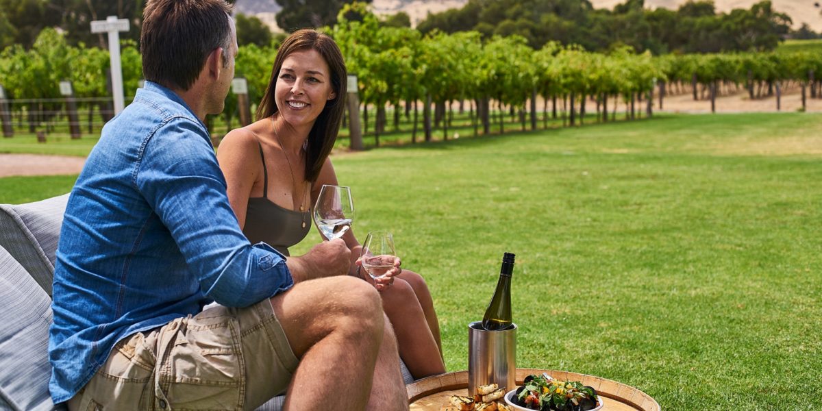 Couple enjoying wine in South Australia