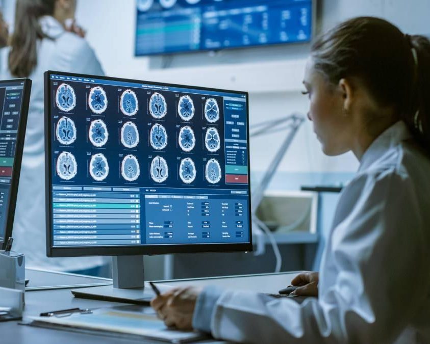 Medical industry professional using computer